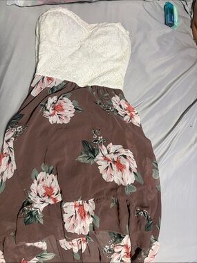 AUW Ivory Lace Bodice Floral Print Dress